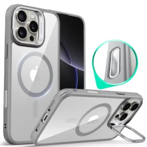 iPhone 15 ProMax ESR Classic Hybrid Magnetic Case with Stash Stand Clear Grey